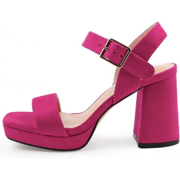 Women's Pink Chunky Platform High Heels Ankle Strap Block Heel Sandal - Picture 4 of 6